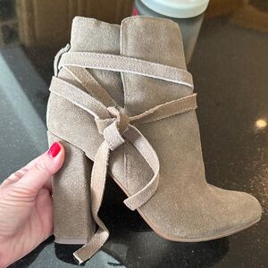 Aldo Taupe Suede Ankle Boots with Wrap Detail